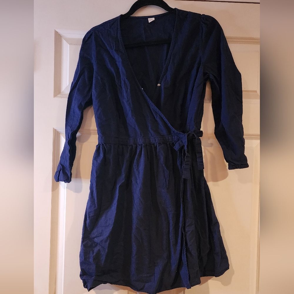 Old Navy dark blue 3/4 sleeve wrap dress M